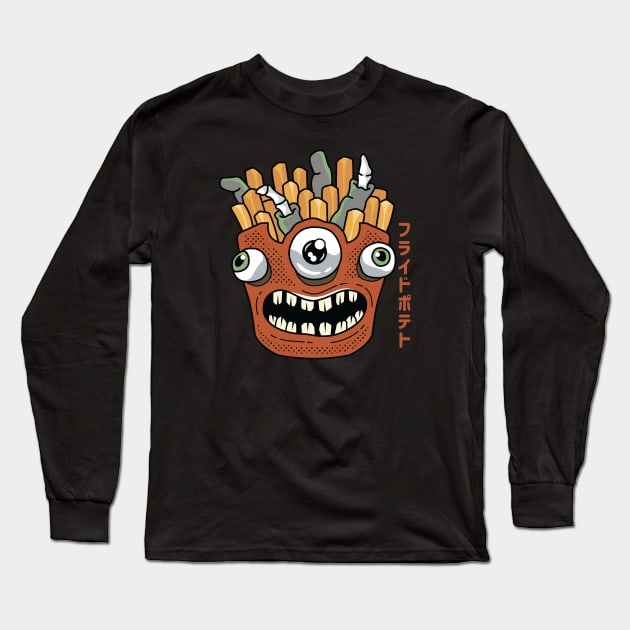 Kawaii Japanese Monster Fries for Potato Lovers Long Sleeve T-Shirt by spacedowl